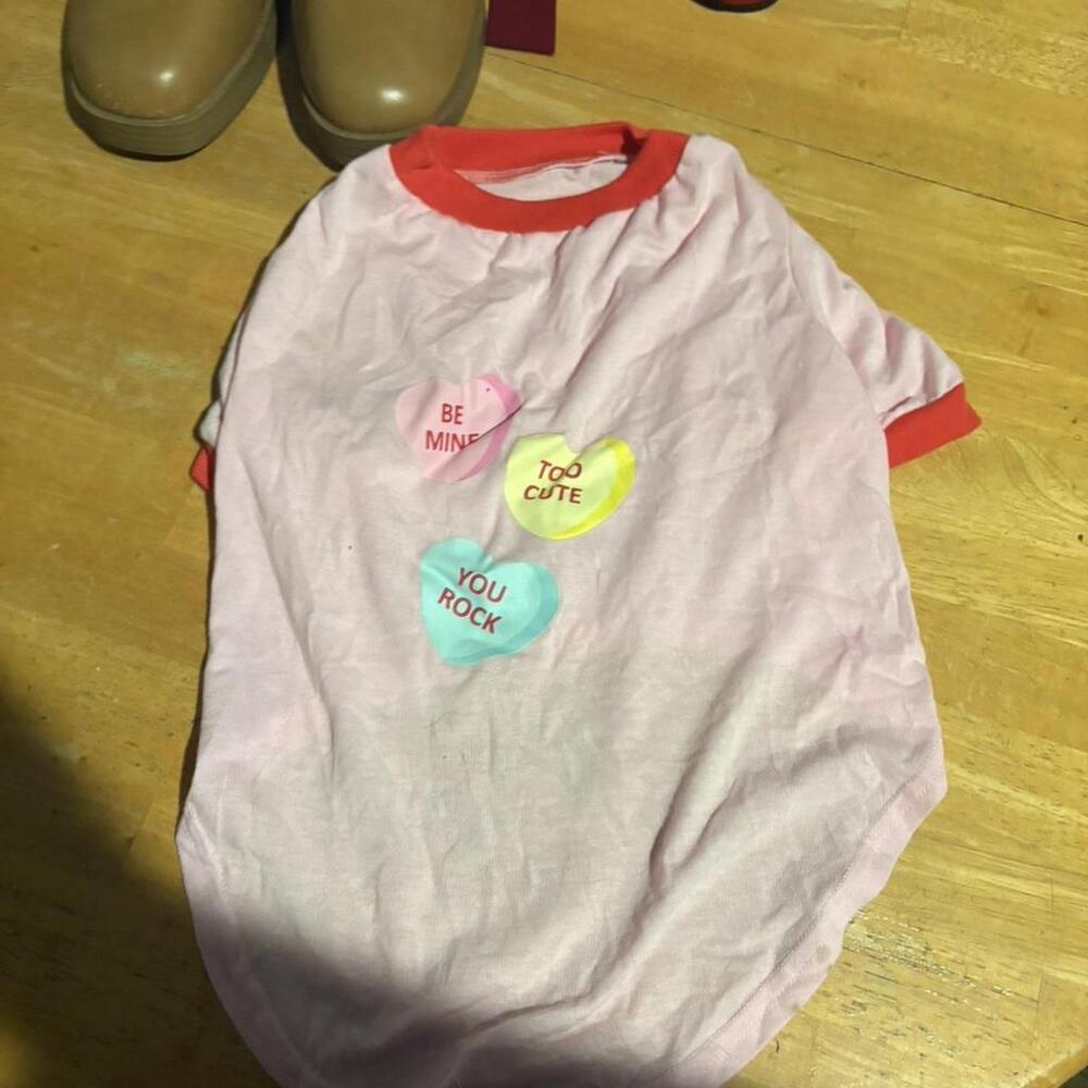 Valentine's Day Candy Hearts Dog Shirt Pink Size S/M Vibrant Life You Rock Be